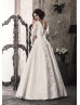A-line Long Sleeves Corset Back Floor Length Ivory Lace Satin Wedding Dress